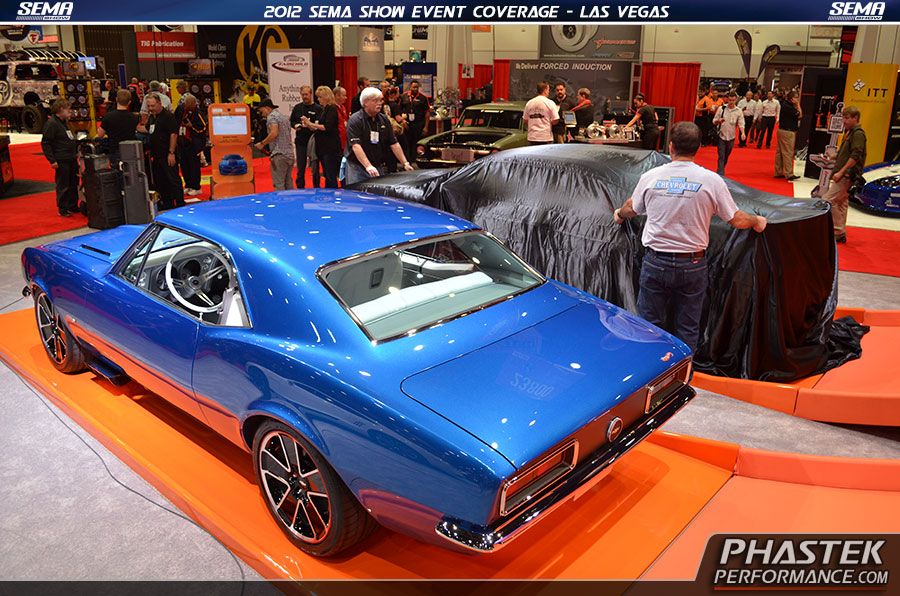 2012 SEMA Custom Car Show GM Hot Wheels Blue Camaro Concept Pictures Las Vegas Custom Camaros New Products Phastek Pictures