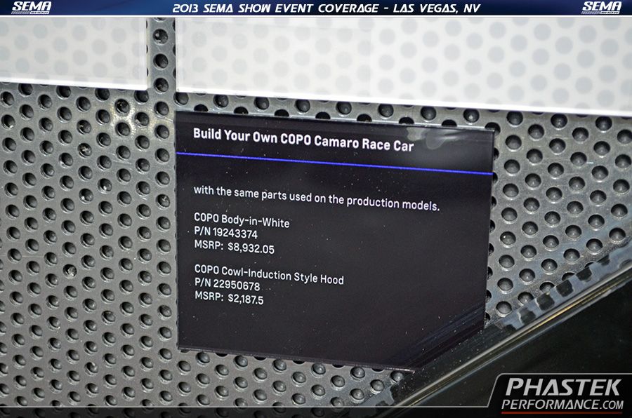 GM Chevy 2014 COPO Camaro Parts List Part Numbers MSRP Pricing at 2013 SEMA Show Camaro Pictures by Phastek