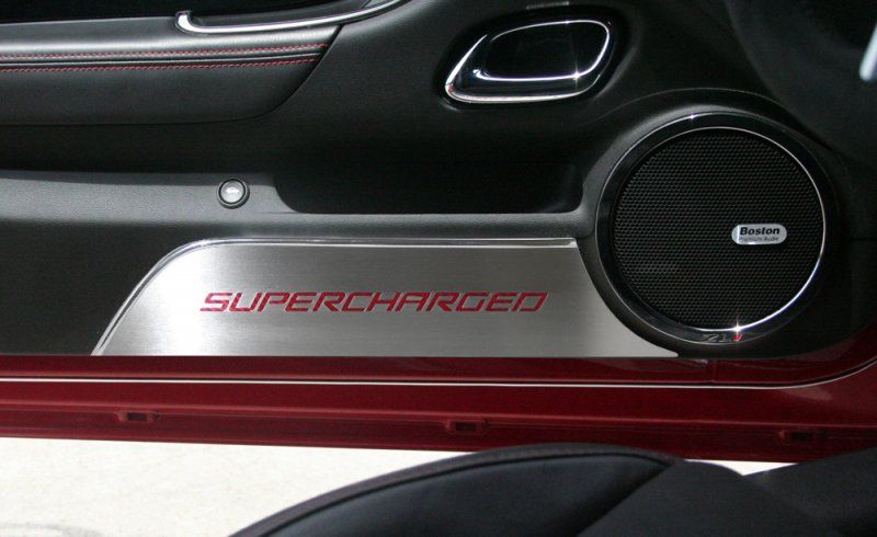 Supercharged Brushed Door Panel Kick Plates 2pc 2010 2015 Camaro Ss