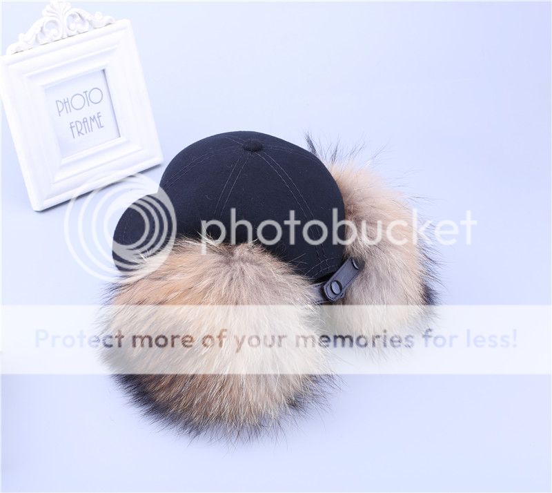 Real Fox Raccoon Fur Trim Cashmere Wool Blend Baseball Caps Earmuffs Cap Beanie