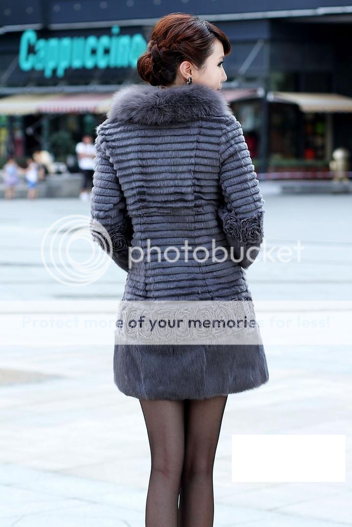 Womens Ladies fur coat overcoat jacket fox fur collar  